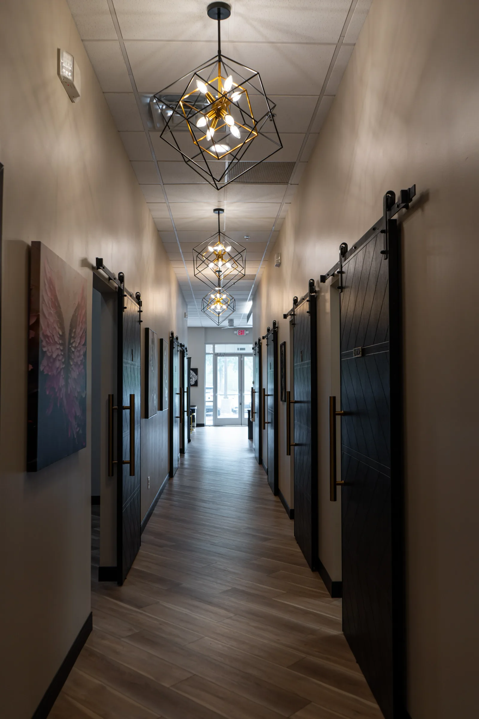 The treatment corridor under the chandelier